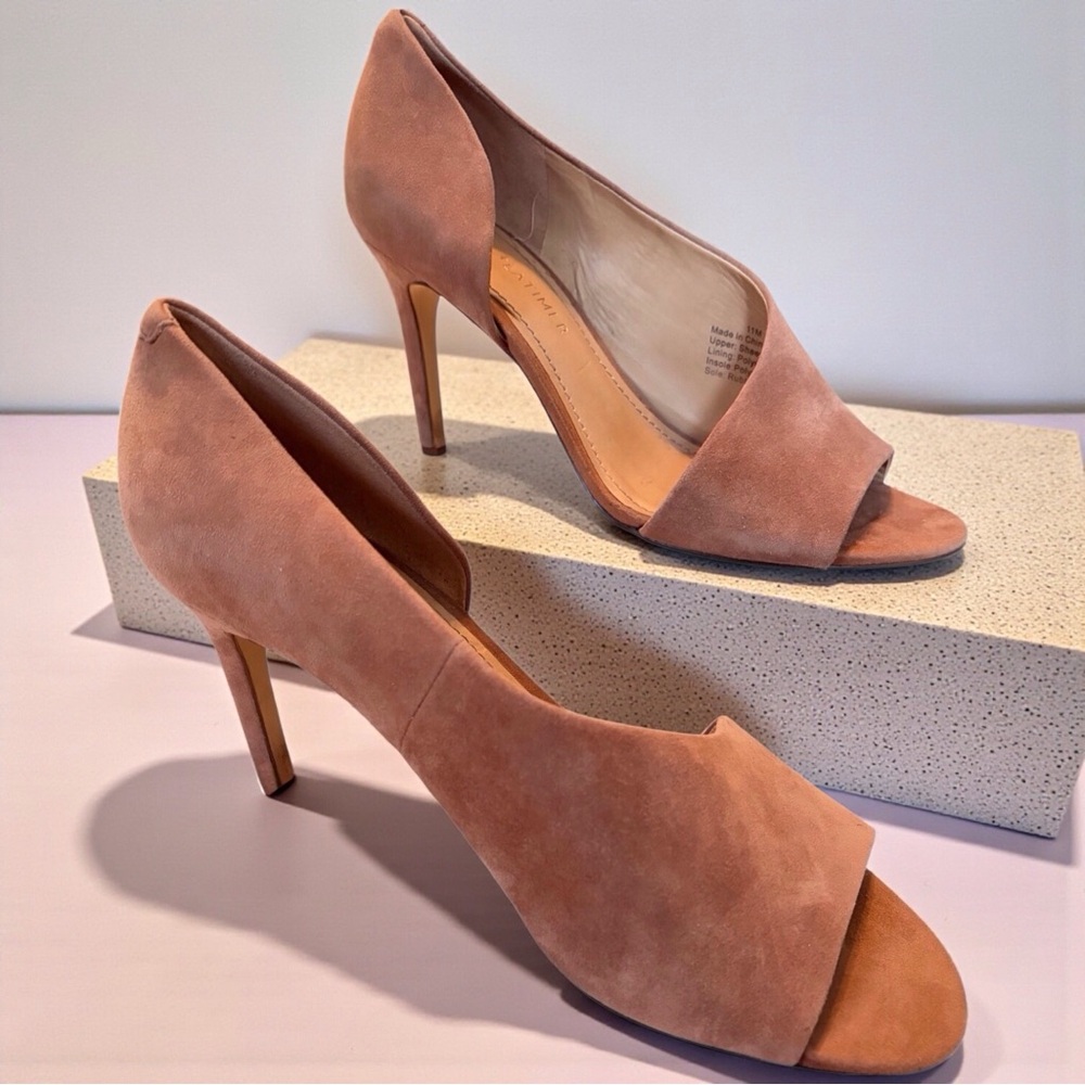 Gibson Latimer Open Toe Tan Suede Heels Pumps